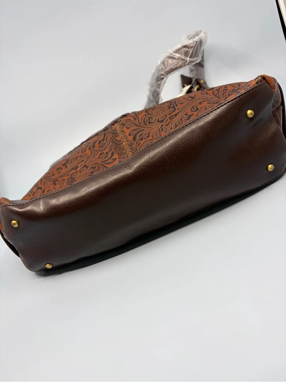 NWT Coldwater Creek Brown Floral Tooled Shoulder Bag Croc Trim Western Boho New